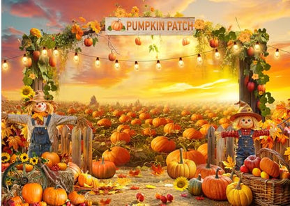 8X6FT Fall Backdrop Photography Pumpkin Patch Backdrops Autumn Harvest Backgroud Rural Scenery Back Drop Thanksgiving Party Banner Photo Booth Props D910 - size: 8x6ft