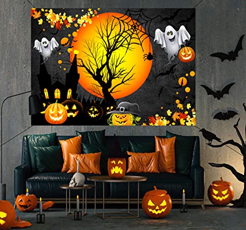 Sensfun Halloween Backdrop for Moon Night Pumpkin Ghost Castle Photography Background Kids Adult Trick Or Treat Party Banner Photo Booth Supplies 5x3ft - size: 5X3ft
