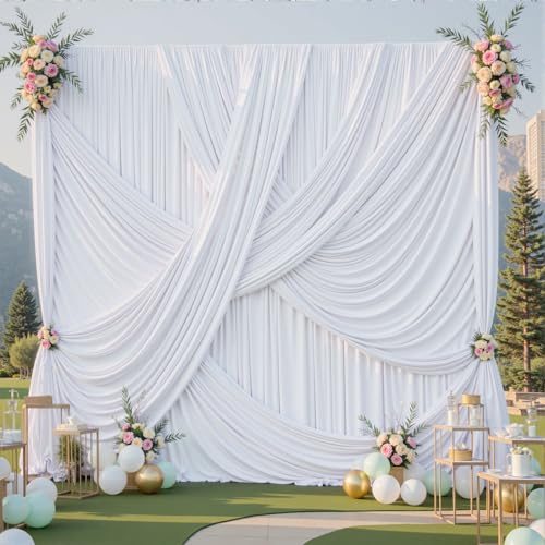 10ft×12ft White Backdrop Curtain for Wedding Parties, 2 Panels Wrinkle Free Polyester Photo Backdrop Drapes Back Drop Cloth for Birthday Photography Background - color: White, size: W5' x H12'(2 panels)