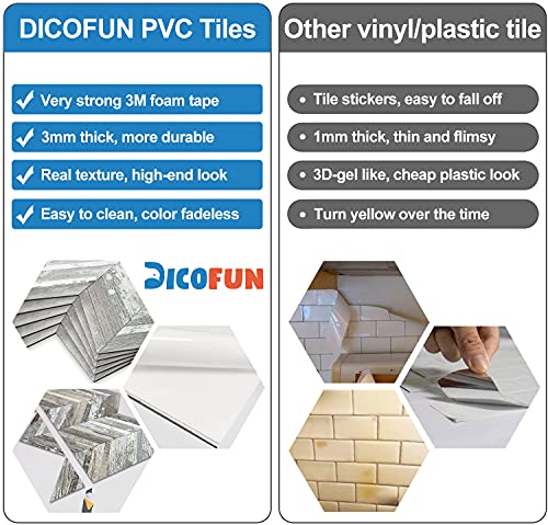 DICOFUN 10-Sheet Herringbone Peel and Stick Backsplash for Kitchen, Distressed Wood Wood Look PVC Mixed Metal Chevron Stick on Backsplash Wall Tiles - color: Distressed Wood and Metal Silver, size: 10 Sheets, 12"x12"x0.12"