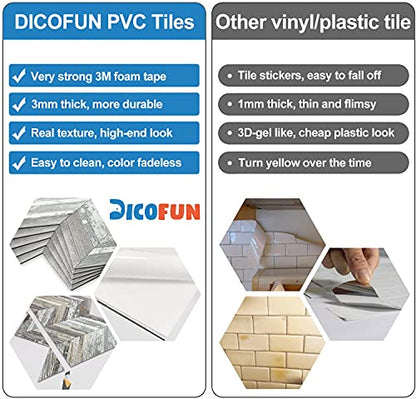 DICOFUN 10-Sheet Herringbone Peel and Stick Backsplash for Kitchen, Distressed Wood Wood Look PVC Mixed Metal Chevron Stick on Backsplash Wall Tiles - color: Distressed Wood and Metal Silver, size: 10 Sheets, 12"x12"x0.12"
