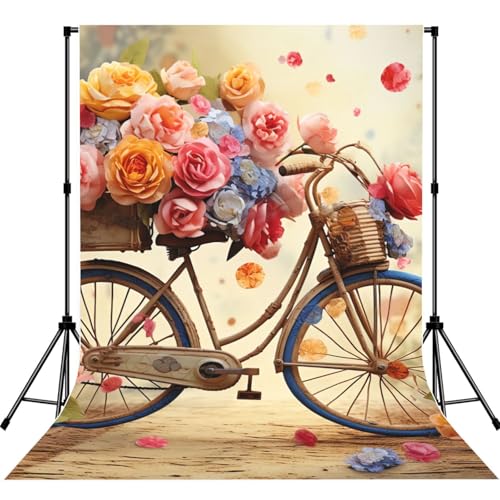 Flower Bicycle Backdrop Background for Photography 5x7ft Photobooth Professional Photo Backdrop Curtains Video Photography Studio Photo Backgrounds Banner BoothScreen Parties - color: Flower Bicycle