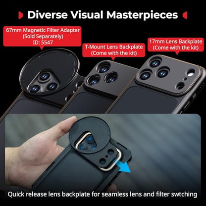 SMALLRIG Mobile Video Cage for iPhone 17 Pro, Case with T-Mount Lens Backplate and 17mm Threaded Lens Backplate, TPU Soft Frame, Aluminium Phone Rig for Videography Recording Vlog, Basic Edition-5545 - style: Basic Cage