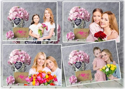 7x5ft Mother's Day Backdrops Pink Carnation Background Happy Mother's Day Backdrop Gray Abstract Background Mother's Party Decoration Banner - size: 7x5ft