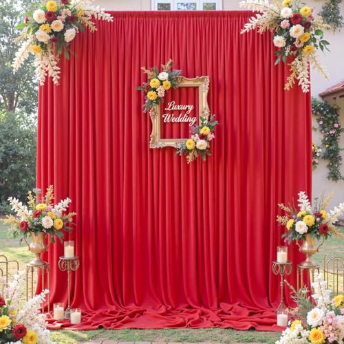 10×12ft Wrinkle Free Red Backdrop Curtain for Wedding Parties,2 Panels 5×12ft Long Soft Silky Polyester Backdrop Drapes Red Photo Back Drop Curtains for Photography Stage Christmas Background Cloth - color: Red, size: 12ft Long_2 Panels