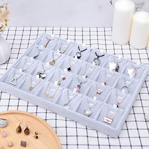 24 Grids Stackable Jewelry Tray Organizer with Removable Dividers, Velvet Jewelry Display Tray for Earrings Necklaces Bracelet Rings Display Showcase - Grey - color: Grey