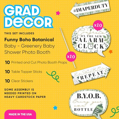 Big Dot of Happiness Funny Boho Botanical Baby - Greenery Baby Shower Photo Booth Props Kit - 10 Piece - color: Boho Botanical