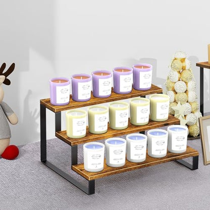 ELITEROO Wooden Display Riser Stand, 3 Tier Display Risers, Tiered Cabinet Organizer, Widened Display Rack Shelf Kitchen Counter Shelf for Makeup Perfume Figure Dolls Collection Condiment Candles