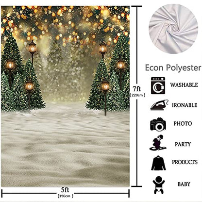 Mocsicka Christmas Photo Backdrop Winter Glitter Bokeh Christmas Tree Photography Background Winter Snow Green Forest Famliy Party Wall Decoration Photo Studio Props (5x7ft) - size: 5x7ft