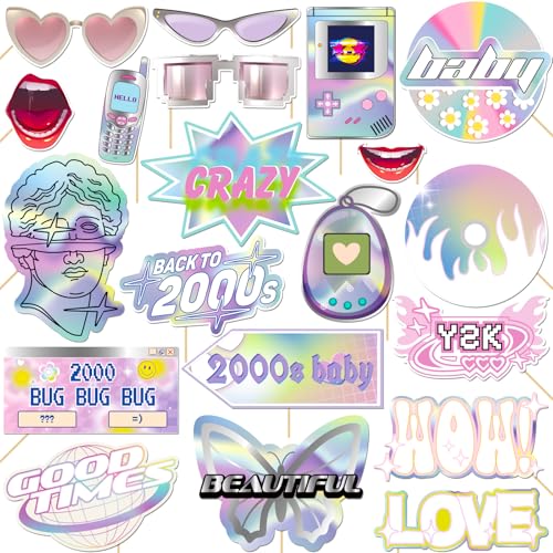 20 Pcs 2000s Photo Booth Props Kit, Dancing Disco Night Girl Birthday Selfie Decorations, Y2K Party Photography Supplies