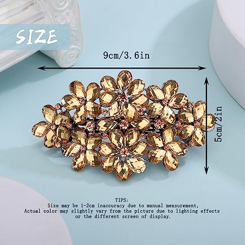 Aimimier Flower Crystal Hair Barrettes Decorative Rhinestone Spring Clips Gem Hair Pins Hairpiece Bridal Hair Accessories for Women (Yellow) - color: Yellow
