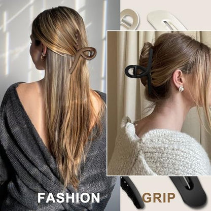 6 Pcs Large Matte Hair Claw Clips, 2 Styles Large Claw Clips for Thin Fine Thick Hair, Flat Hair Clips French Hair Barrette Stylish, No Slip Big Jaw Butterfly Clip for Women Girls - color: Color D
