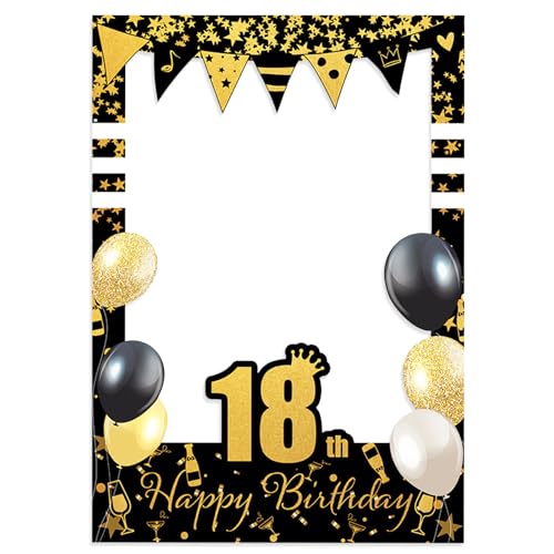 18th Years Old Birthday Photo Frame Black Gold 18th Birthday's Theme DIY Funny Handheld Paper Photo-Props Background Photography for Birthday Party Decoration Supplies - color: 18th Birthday Party Photobooth Props