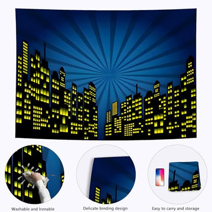 15x8ft Polyester Cartoon Super City Background Skyline Skyscraper Urban Light Photography Backdrop Children Boby Happy Birthday Backdrop Super City Party Photo Studio Props - size: 15x8 FT