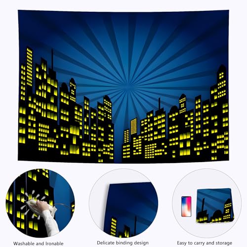 10x8ft Polyester Cartoon Super City Background Skyline Skyscraper Urban Light Photography Backdrop Children Boby Happy Birthday Backdrop Super City Party Photo Studio Props - size: 10x8 FT