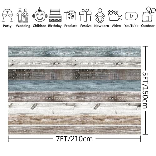 Wood Backdrop 7x5ft Rustic Countryside Wooden Wall Backdrops Brown White Blue Vintage Wooden Photography Background for Party Baby Shower Photo Shoot Cake Smash Photography Birthday Backdrop - color: Blue, size: 7x5ft