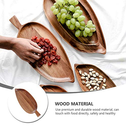 Cabilock 1pc Decorative Leaf Shaped Wooden Food Serving Tray Light Brown Acacia Dish for Desserts Snacks and Breakfast for Home Kitchen Dining Room and Photography