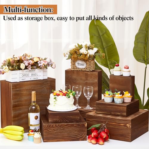 Barydat 8 Pcs Large 13.7" Wood Risers Display Stands Rustic Square Cupcake Stand Food Risers Stackable Display Box for Buffet Table Dessert Food Birthday Wedding Party(Black Brown) - color: Black Brown, size: Large