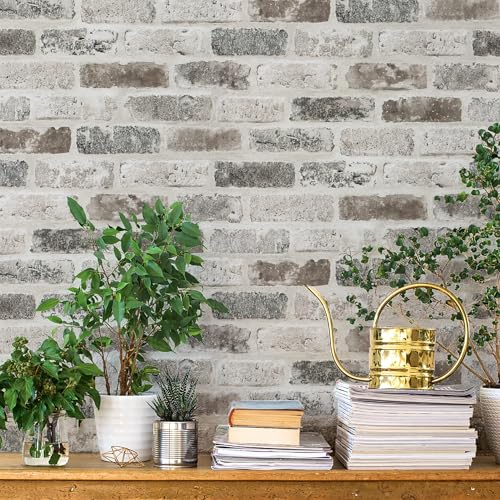 Guvana 17.3"×472.4" Brick Peel and Stick Wallpaper Brown/Grey Contact Paper Self Adhesive 3D Brick Textured Contact Paper Removable Vintage Wallpaper for Room Backsplash Accent Wall Decor - color: Grey and Brown, size: 17.3" x 472.4"
