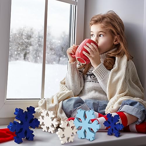 Huwena 6 Pcs Winter Tiered Tray Decor Snowflake Table Signs Hello Winter Wood Blocks Farmhouse Let It Snow Wood Decor for Table Shelf(Classic Style) - style: Classic Style