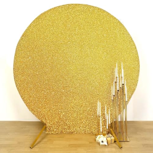 Efavormart Shiny Gold 7.5ft Metallic Spandex Round Arch Cover, Double Sided Fitted Backdrop Sleeve for Royal Wedding, Graduation & Celebration - color: Gold, size: Round