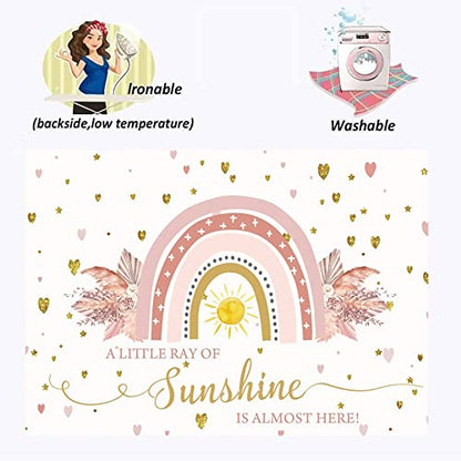 Boho Rainbow Baby Shower Backdrop 8x6ft A Little Ray of Sunshine is Almost Here Boho Pampas Baby Shower Party for Girl Cake Table Background Kids Artistic Portrait Photo Studio Booth Props - size: 8x6ft