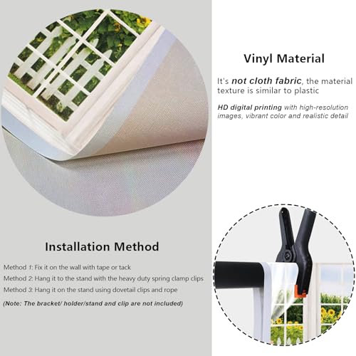 YongFoto 5x3ft Spring Window Scenery Backdrop Yellow Sunflower Rustic Wood Fence Countryside Garden Nature Landscape Girl Woman Birthday Party Wedding Kids Adults Portrait Photo Studio Props - color: Green 1, size: 5x3ft