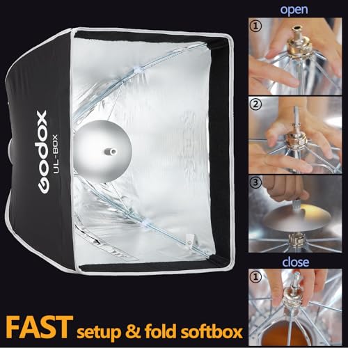 Godox 24" Square Softbox Quick Release, UL 60x60cm Universal Bowens Mount Soft Box Fast Setup for Studio Photography, Streaming, Video Lights with Diffusers/Honeycomb Grid/Diffuser Plate - size: 60x60cm /24"