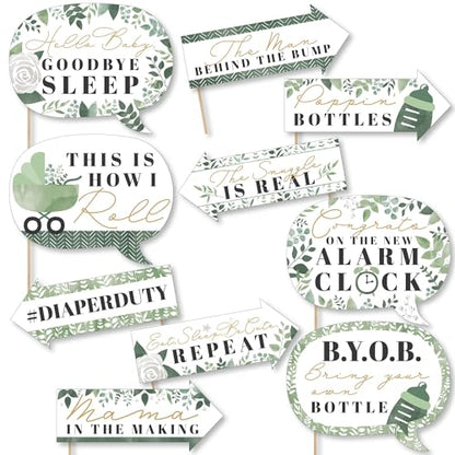 Big Dot of Happiness Funny Boho Botanical Baby - Greenery Baby Shower Photo Booth Props Kit - 10 Piece - color: Boho Botanical