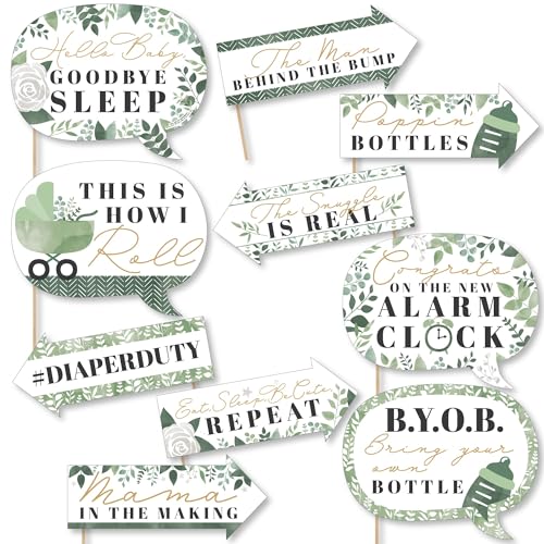 Big Dot of Happiness Funny Boho Botanical Baby - Greenery Baby Shower Photo Booth Props Kit - 10 Piece - color: Boho Botanical
