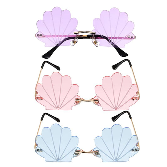 Angoily 3PCS Rimless Seashell Sunglasses, UV Protection Fun Glasses for Themed Events Lightweight Comfortable Eyewear Hawaiian Summer Photo Props Beach Party Eyewear for Women Mermaid Accessories