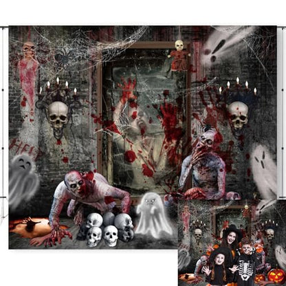 Halloween Backdrop for Photography 10x8ft Horror Ghost Skull Zombie Halloween Photo Backdrop Scary Haunted House Photography Background Party Decorations Kids Adult Portrait Photo Booth Props