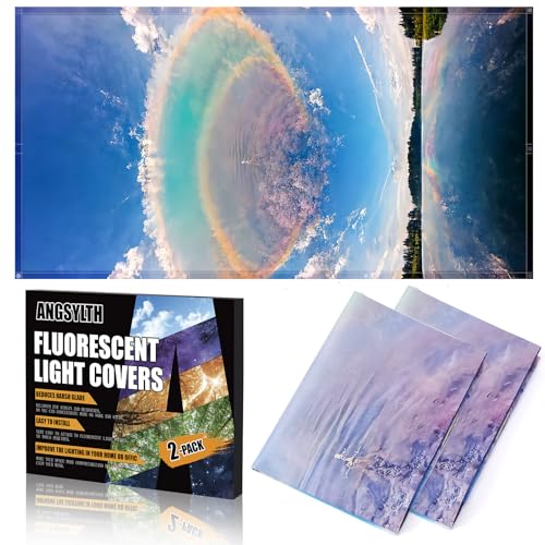 ANGSYLTH 2 Pcs Fluorescent Light Covers - 4 x 2 Feet Covers for Ceiling Lights, Magnetic Light Filters for Classroom, Office, Hospitals, Home (Blue Sky - Rainbow) - color: Blue Sky - Rainbow