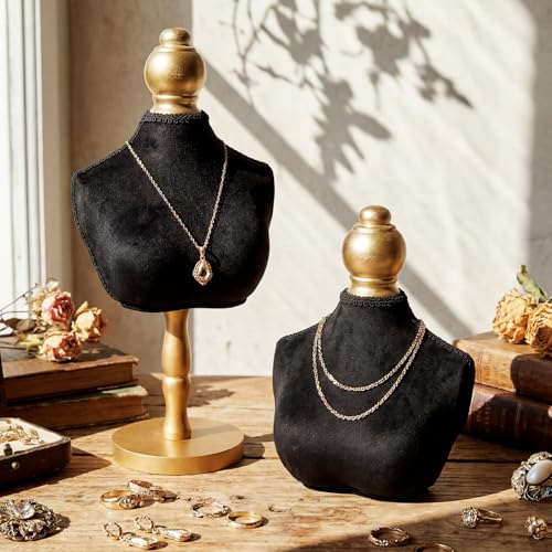 AceOrbit 2 Pcs Vintage Velvet Necklace Display Stand Mannequin Velvet Jewelry Necklace Holder Elegant Decor for Wedding Jewelry Selling Trade Shows(Black,13.8 and 6.7 Inches) - color: Black, size: 13.8 and 6.7 Inches