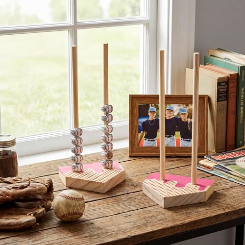 Amyhill 2 Sets Ice Cream Drip Baseball Ring Holder 10 Inch Wooden Softball Championship Ring Display Stand Stacked Storage Organizer Christmas Birthday Gift Ice Cream Drip Baseball Party Decorations