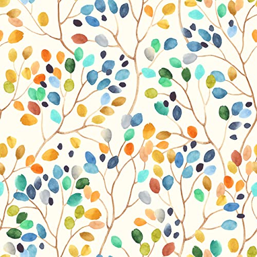 Floral Peel and Stick Wallpaper Colorful Forest Beige/Orange/Blue/Red Removable Contact Paper for Nursery Home Decorations 17.71in x 236.2in - color: Multicolor01, size: 17.71" x 236.2"