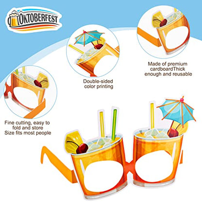 Vinsot 32 Pack Beach Pool Party Eyeglasses Decor Summer Luau Paper Glasses Bulk Hawaiian Sunglasses Frame Tropical Pool Props Photo Booth Props for Summer Beach Luau Party Favor Birthday Supply Decor