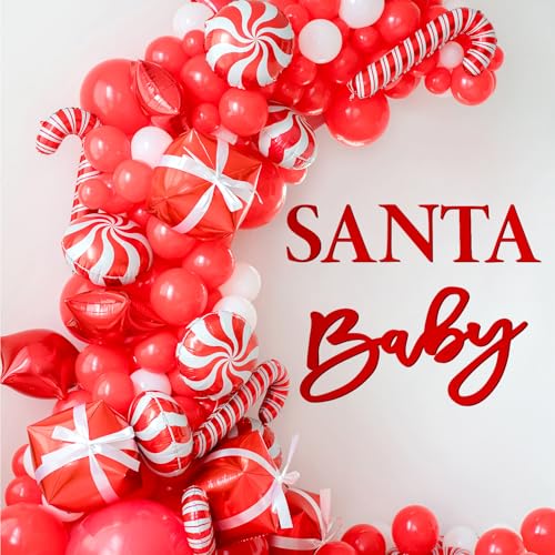 Whaline Felt Santa Baby Sign for Christmas Baby Shower Backdrop Red Xmas Felt Letter Gender Reveal Sign for Boy Girl 1st Birthday Party Arch Decor Wall Photo Prop