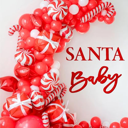 Whaline Felt Santa Baby Sign for Christmas Baby Shower Backdrop Red Xmas Felt Letter Gender Reveal Sign for Boy Girl 1st Birthday Party Arch Decor Wall Photo Prop