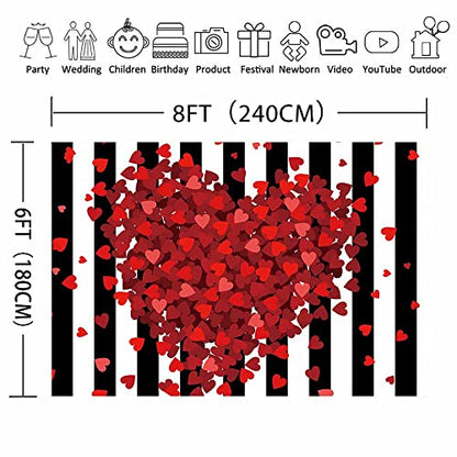 Red Hearts Backdrop for Wedding Anniversary, 8X6FT Black White Striped Background, Romantic Patry Banner Photo Booth Props BJLU65 - size: vinyl-8x6ft