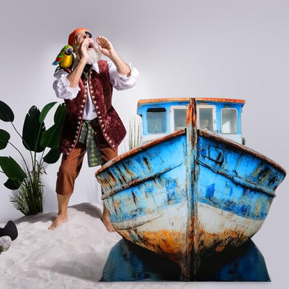 Beeveer 4ft 3D Old Pirate Fishing Boat Cardboard Cutout Stand-up Beach Nautical-Inspired Events Camping-Themed Boat Stand up Photo Props for VBS Vacation Bible School Halloween Party Supplies