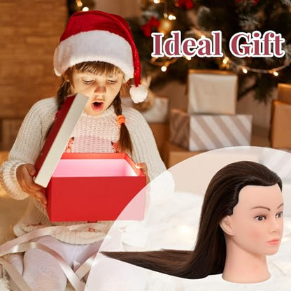 Neverland Beauty & Health 28Inch 60% Real Hair Mannequin Head,Doll Head for Hair Styling Braiding Curling,Cosmetology Mannequin Head with Hair with Table Clamp Hair Styling Set(Dark Brown) - color: gray