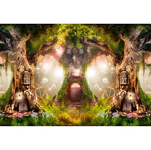 Leowefowa 10x7FT Enchanted Garden Backdrop Magic Tree House Fairy Tale Wonderland Woodland Background Wedding Baby Shower Birthday Party Banner Cake Smash Decors Studio Portrait Photobooth Shoot Props - size: 10x7ft