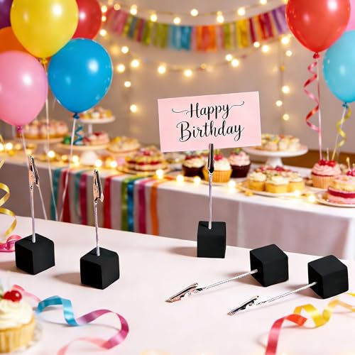 24PCS Wooden Cube Memo Holders with Alligator Clips Table Number Stands, Base Memo Clip Holder Photo and Card Display Clips for Wedding, Event, Office Desk Use (Black) - color: Black