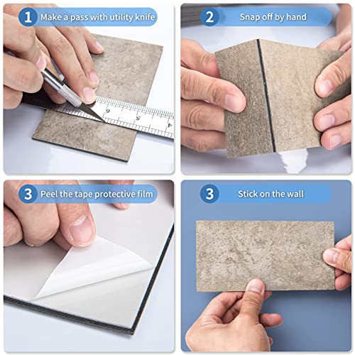 Art3d 102-Piece Peel and Stick Wall Tile for Kitchen Backsplash, Bathroom, Fireplace, 3in. × 6in. Stick on Subway Tile Stone Beige - color: Stone Beige
