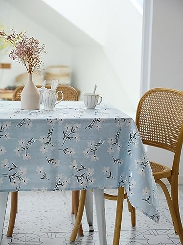 Pastoral Rectangle Tablecloth - 52 x 70 Inch - Linen Fabric Table Cloth - Washable Table Cover with Dust-Proof Wrinkle Resistant for Restaurant, Picnic, Indoor and Outdoor Dining, Floral (Light Blue) - color: B - Floral (Light Blue), size: 70" x 52" (Rect