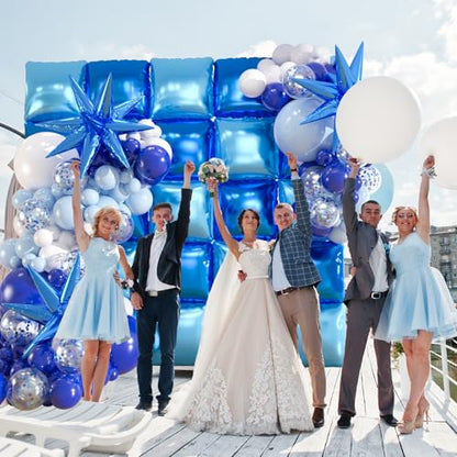 25pcs Royal & Light Blue Foil Square Balloon Wall with 149pcs White and Blue Confetti Balloons Arch Kit, Double Sided Balloon Tunnel with Star Balloons for Birthday, Class of Graduation Backdrop - color: Royal Blue & Baby Blue