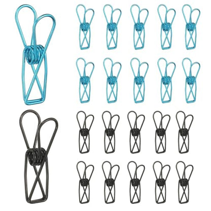 PATIKIL 50Pcs Paper Office Binder Clips, 1.26" Small Metal Wire Hollow Out Paper Clamps Long Tail Binder Clips for Photo Clothes Hanging Office Home Kitchen Food Package, Black/Blue - color: Black/Blue