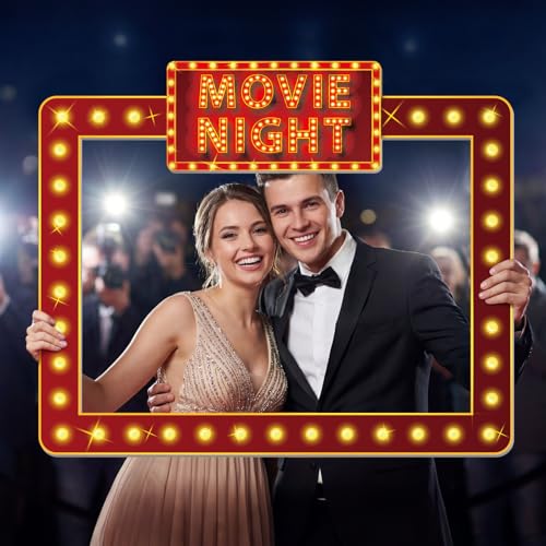 Amyhill 32 x 24 Inches Movie Night Photo Booth Frame Jumbo Theme Party Decorations DIY PVC Cutouts Photo Booth Prop for Movie Themed Events Weddings Game Night Decor Party Supplies - style: Movie Night