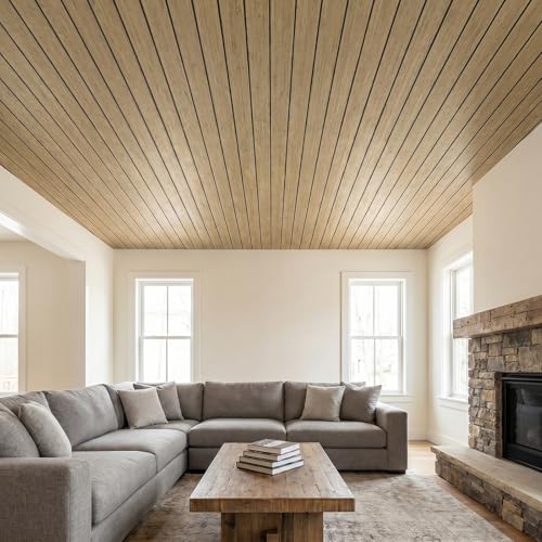 VEELIKE Tan Birch Slat Wall Panels Peel and Stick 3D Wood Grain Wall Panel 17''x118'' Self Adhesive Faux Wood Panels Sound Proof Foam Slat Paneling for Accent Walls Ceiling Bedroom Living Room Renters - color: Tan Birch, size: 17''x118''